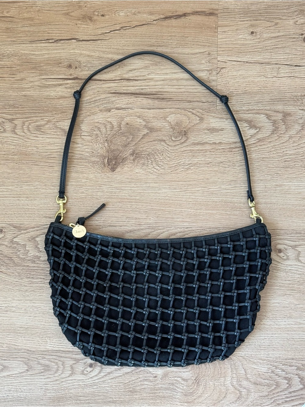 Clare V. Lune Black Woven Leather Shoulder Bag